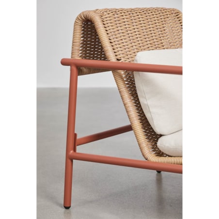 Zestaw ogrodowy: sofa, 2 fotele, stolik kawowy z aluminium i syntetycznego rattanu Duroli, terracotta