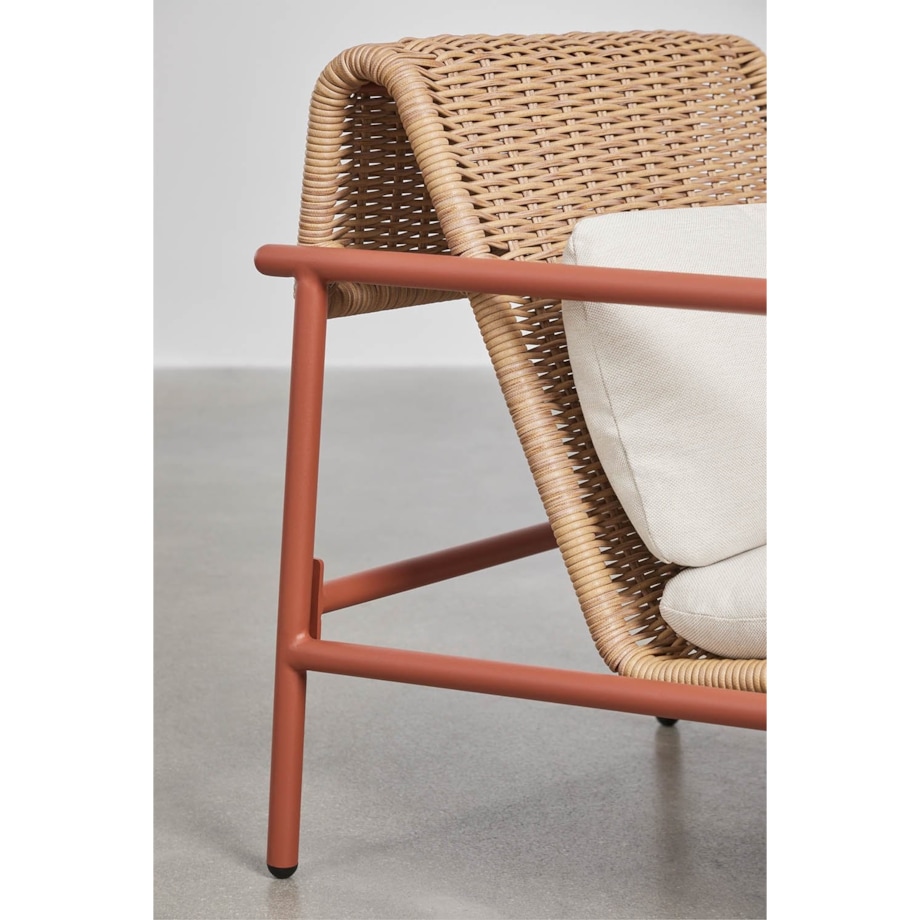 Zestaw ogrodowy: sofa, 2 fotele, stolik kawowy z aluminium i syntetycznego rattanu Duroli, terracotta