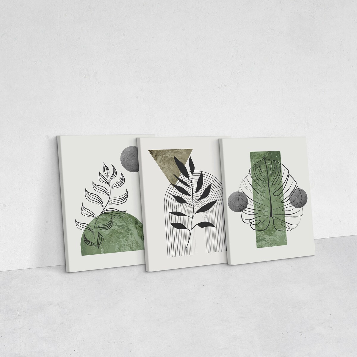 3x Obraz Ścienny Do Salonu Set Liście Tropikalne Abstrakcja Styl Boho 30x40cm