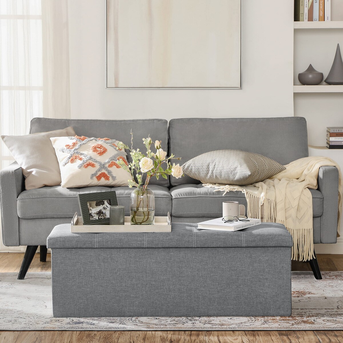 Pufa Siedzisko do sypialni pokoju przedpokoju Jasnoszary