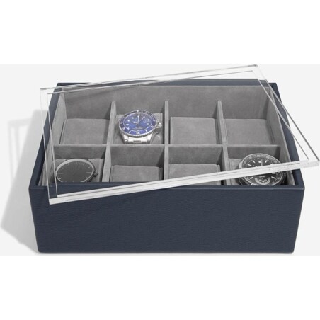 Pudełko na zegarki Stackers Pebble Classic 8 komorowe granatowe z pokrywką