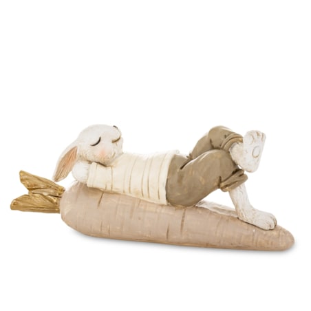 Dekoracja - królik OGRODNIK śpiący na marchewce 19x14x10 cm