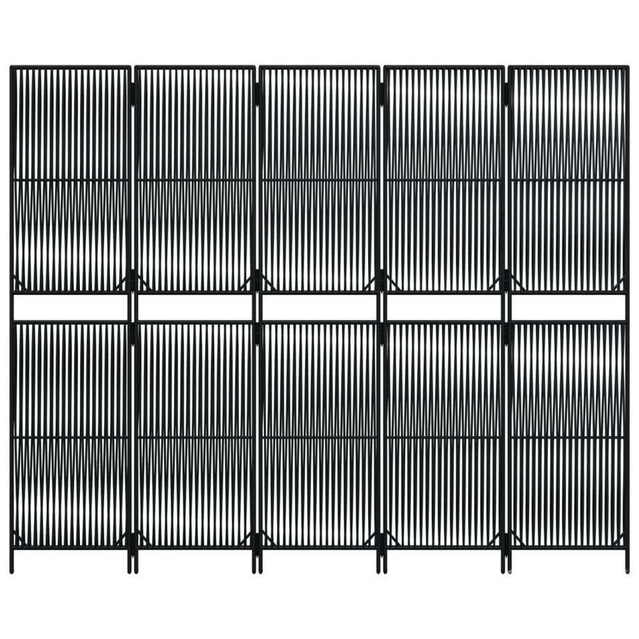 vidaXL Parawan 5-panelowy, czarny, polirattan