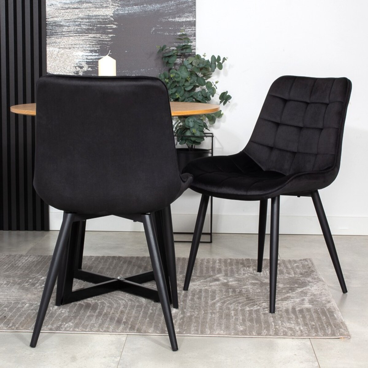 Krzesło tapicerowane czarne welurowe do salonu jadalni