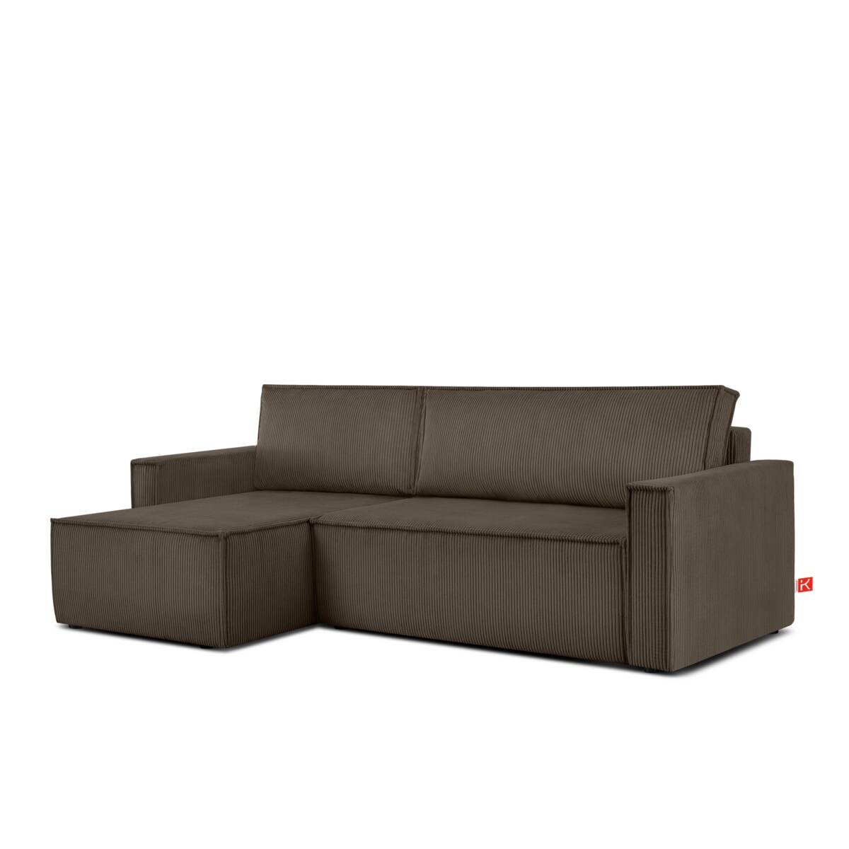 KONSIMO NAPI Duża rozkładana, brązowa, sztruksowa sofa narożna, prawa/lewa