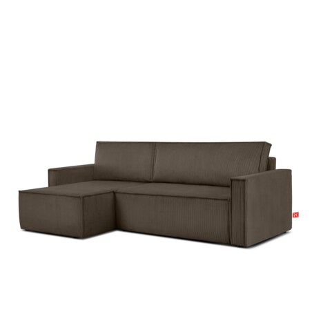 KONSIMO NAPI Duża rozkładana, brązowa, sztruksowa sofa narożna, prawa/lewa