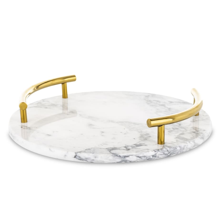 Taca okrągła marmurowa 25,5x25,5x5,5 cm ze złotymi uchwytami