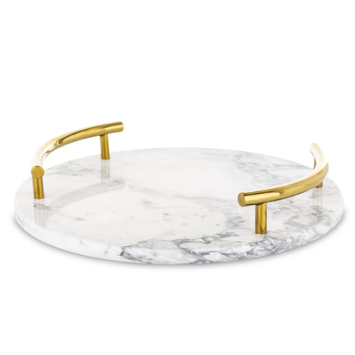 Taca okrągła marmurowa 25,5x25,5x5,5 cm ze złotymi uchwytami