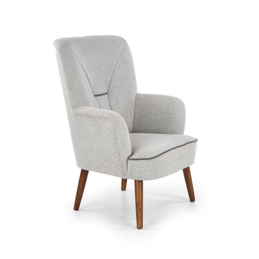 FOTEL TAPICEROWANY Puple SZARY nogi z lakierowanego drewna