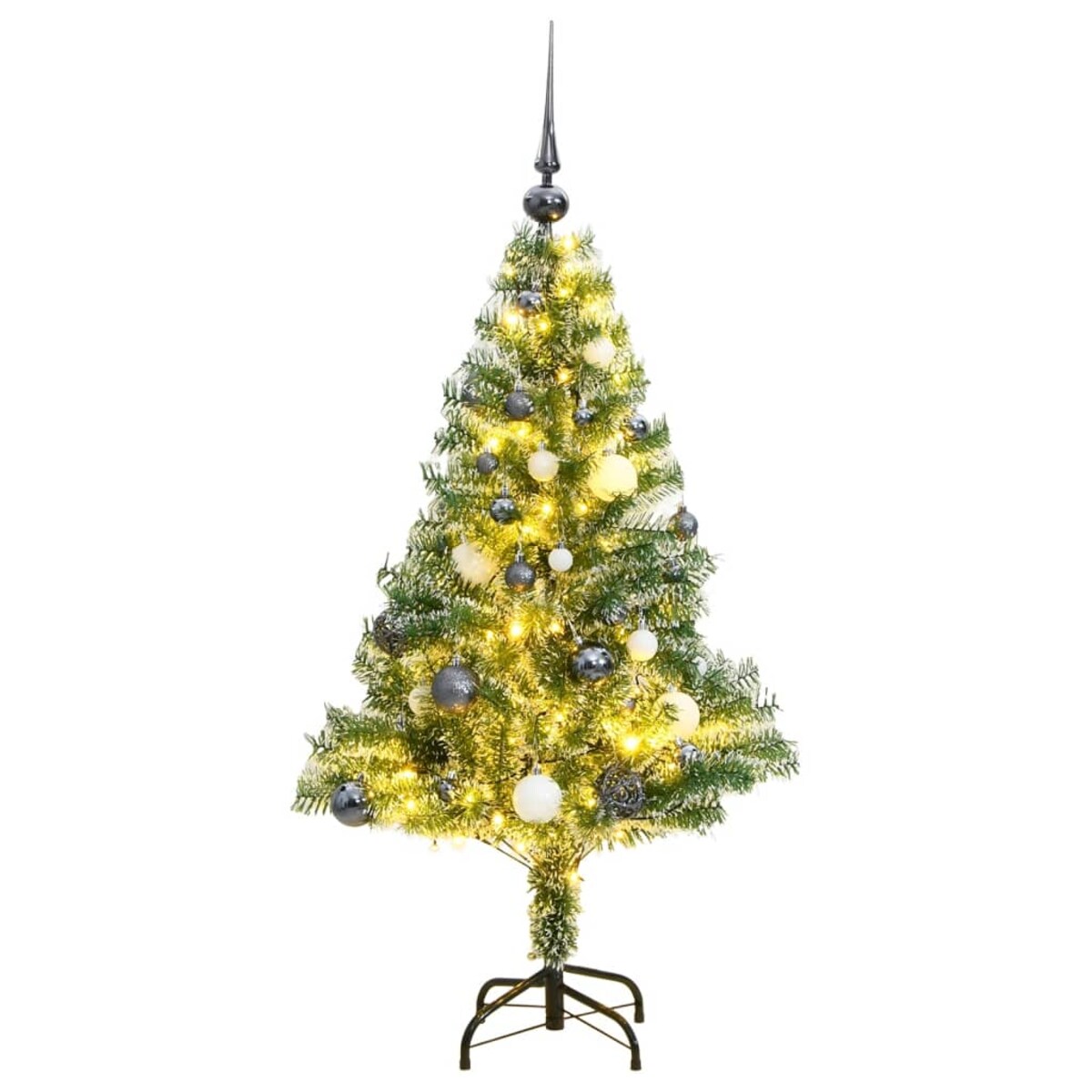 vidaXL Sztuczna choinka ze 150 LED, bombkami i śniegiem, 120 cm