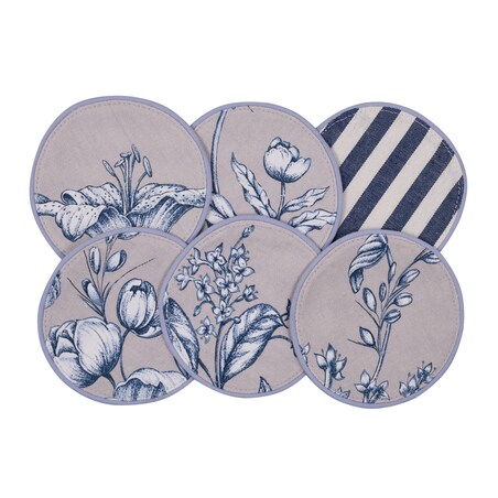 Mini dwustronne podkładki z motywem kwiatowym i eleganckich pasów Blossom Blue & Stripes – komplet 6 szt.
