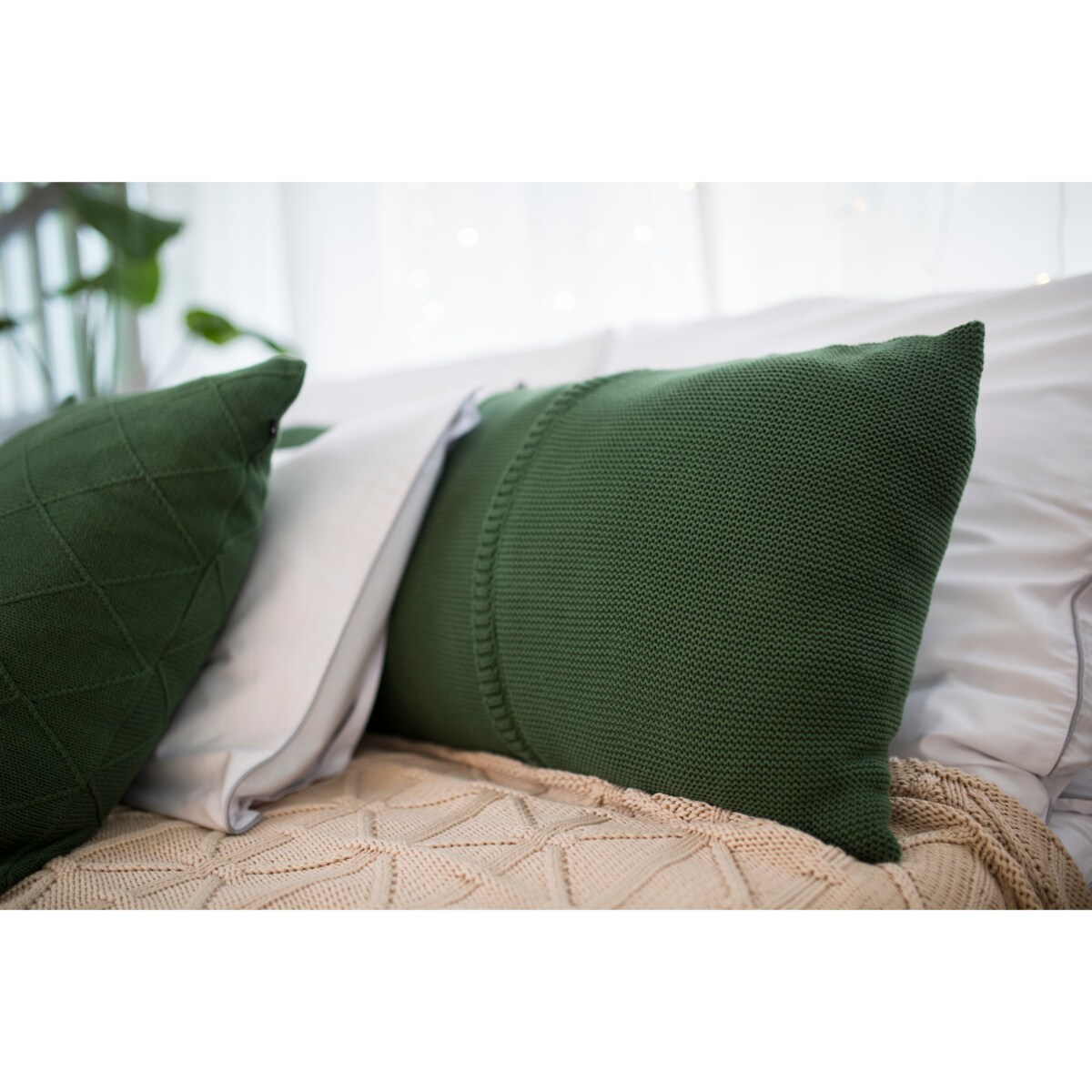 Poszewka klasyczna z przeszyciem zielona, 40 x 60 cm, La Manta
