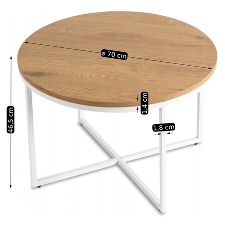 Stolik Kawowy Okrągły Skandynawski Ława Do Salonu Biały Dąb HANTEL Ø70