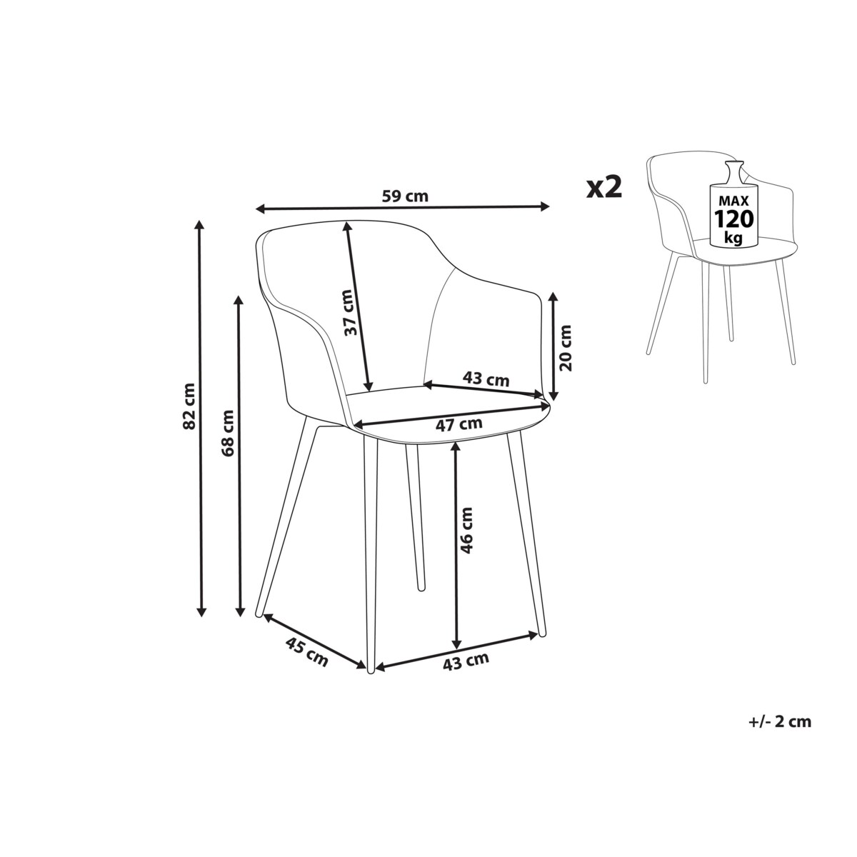 Zestaw 2 krzeseł do jadalni ciemnozielony ELIM