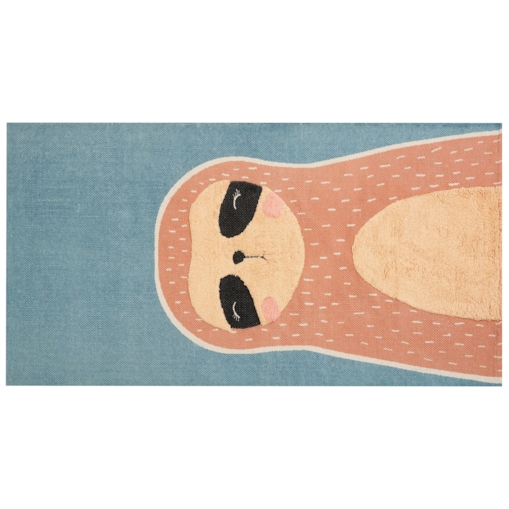 Dywan dziecięcy bawełniany motyw leniwca 80 x 150 cm niebiesko-pomarańczowy ISAK