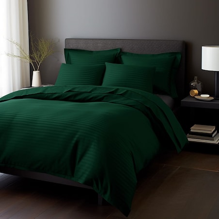 Pościel satyna bawełniana 220x200 Exclusive Cizgili kolor ciemna zieleń