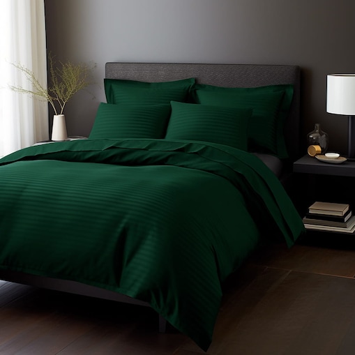Pościel satyna bawełniana 220x200 Exclusive Cizgili kolor ciemna zieleń
