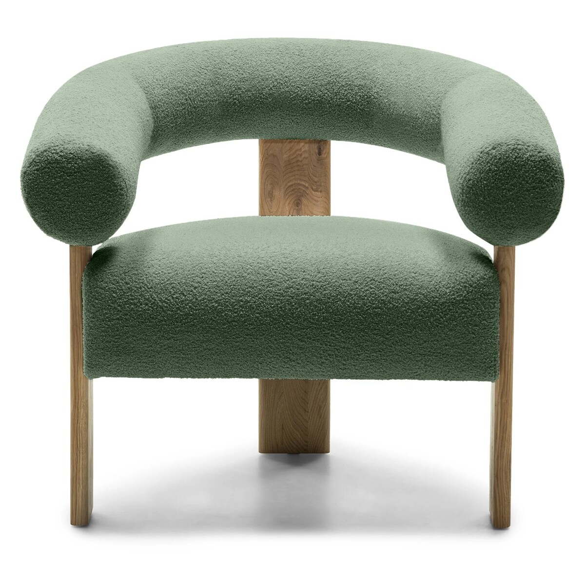 Fotel wypoczynkowy szałwiowy bouclé/dąb Ilady