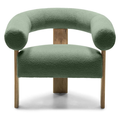 Fotel wypoczynkowy szałwiowy bouclé/dąb Ilady