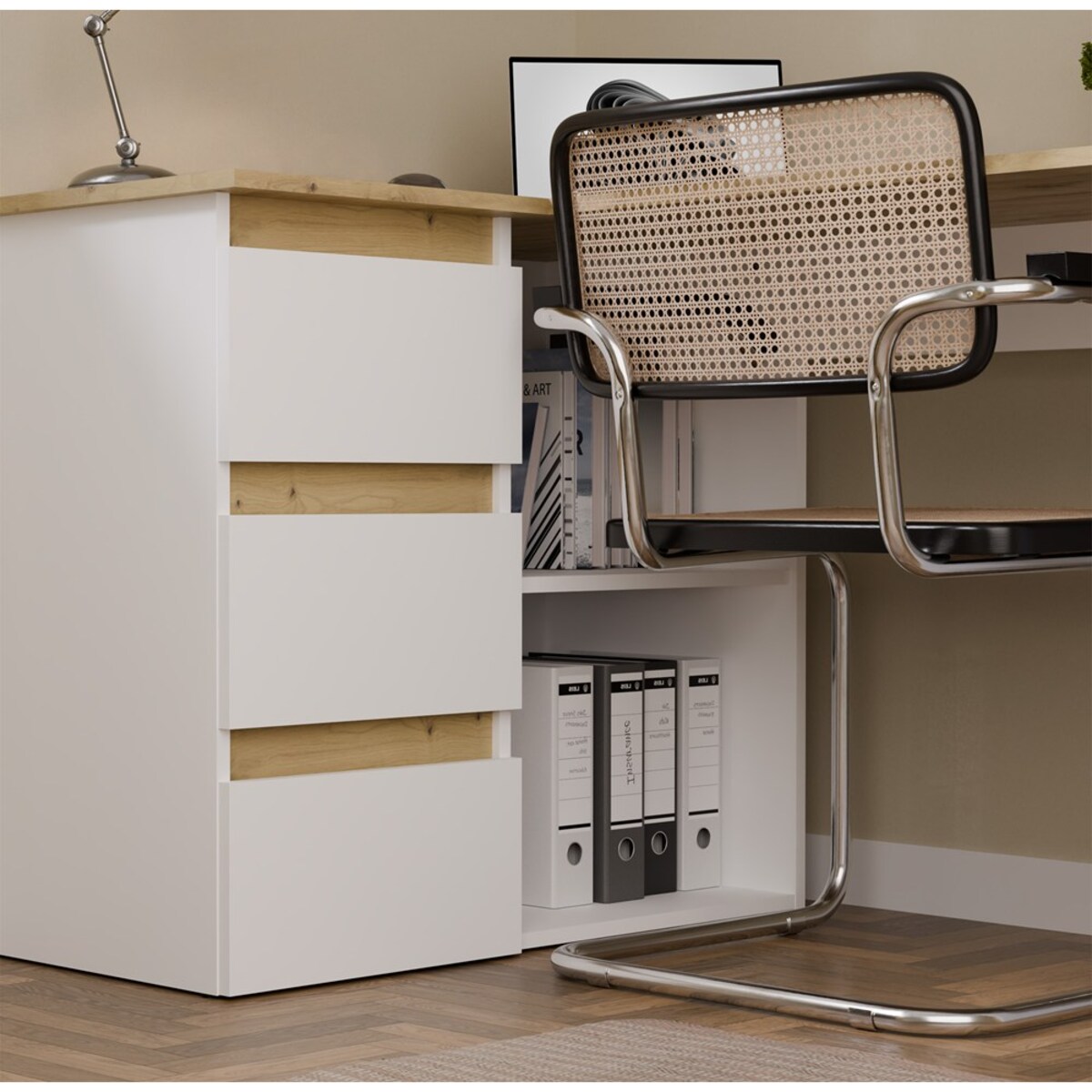 Biurko narożne Nicea lewe dąb artisan/biel 120x48,5x75 1 szt.