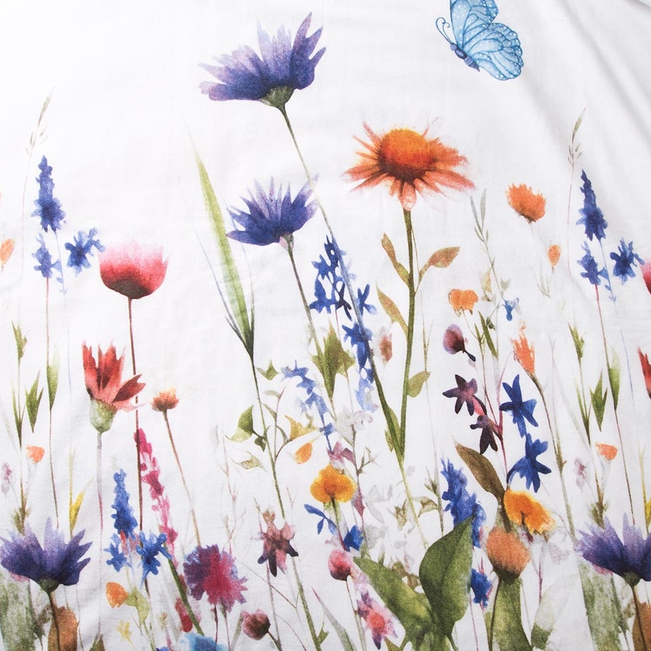 Pościel flanelowa 180x200 Florina Snow biała z kolorowymi kwiatami, Flanelove