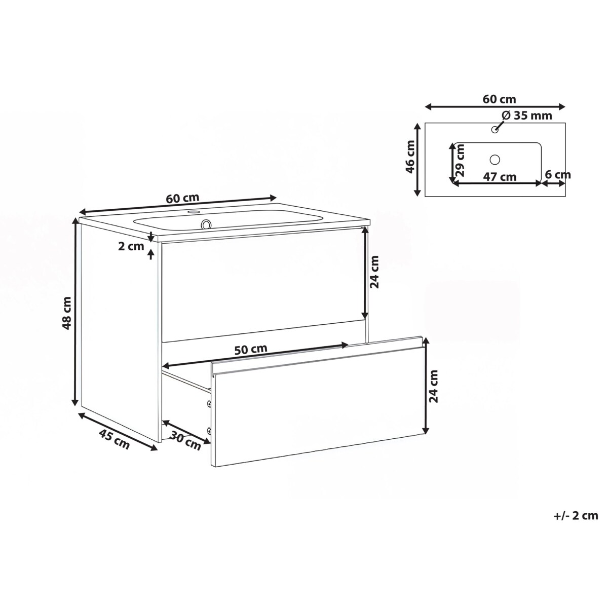 Szafka łazienkowa wisząca z umywalką VITA 60 cm Jasnobrązowy
