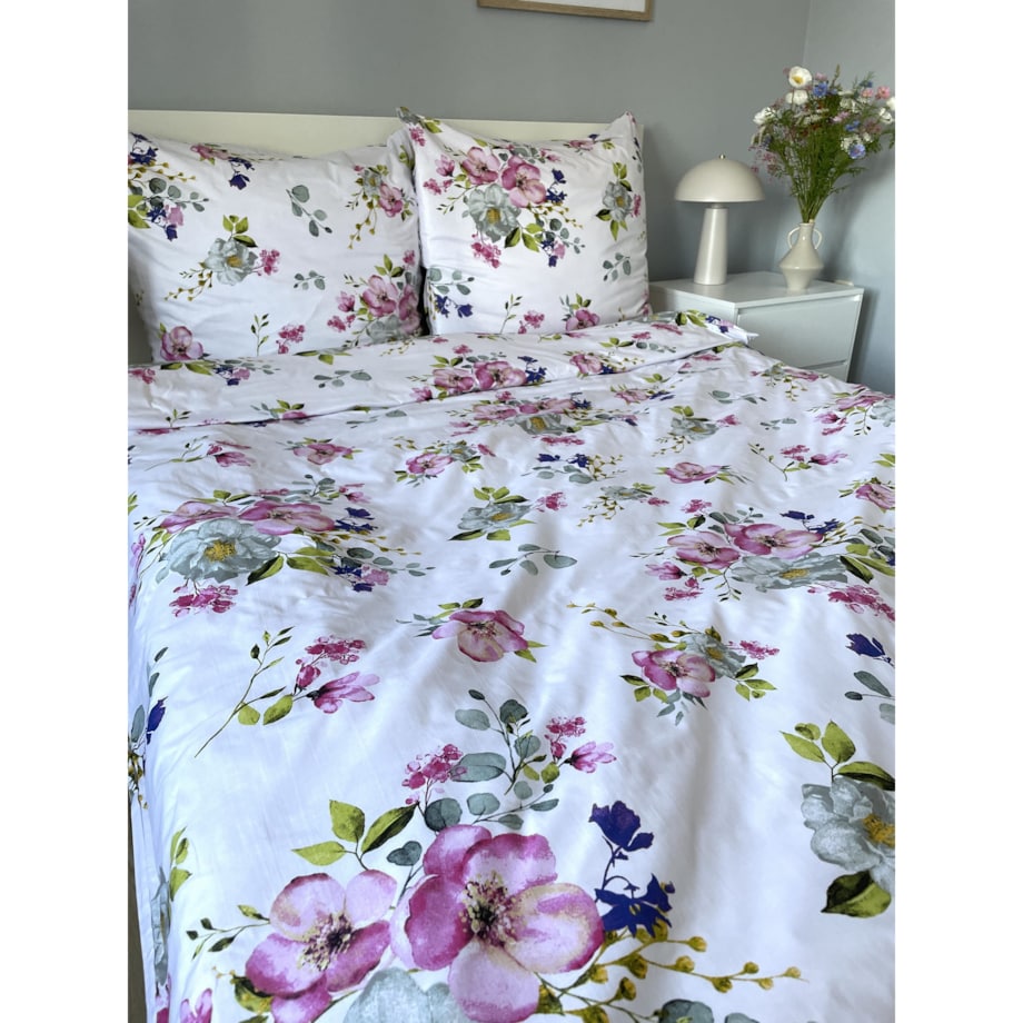 Pościel bawełniana satynowa 160x200cm Kwiaty Jabłoni Białe Polska