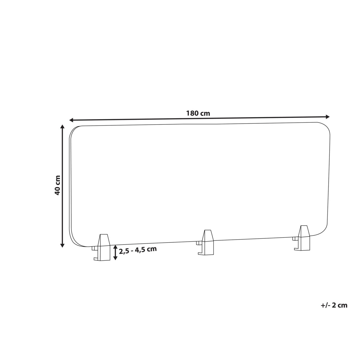 Przegroda biurkowa 180 x 40 cm Różne rozmiary