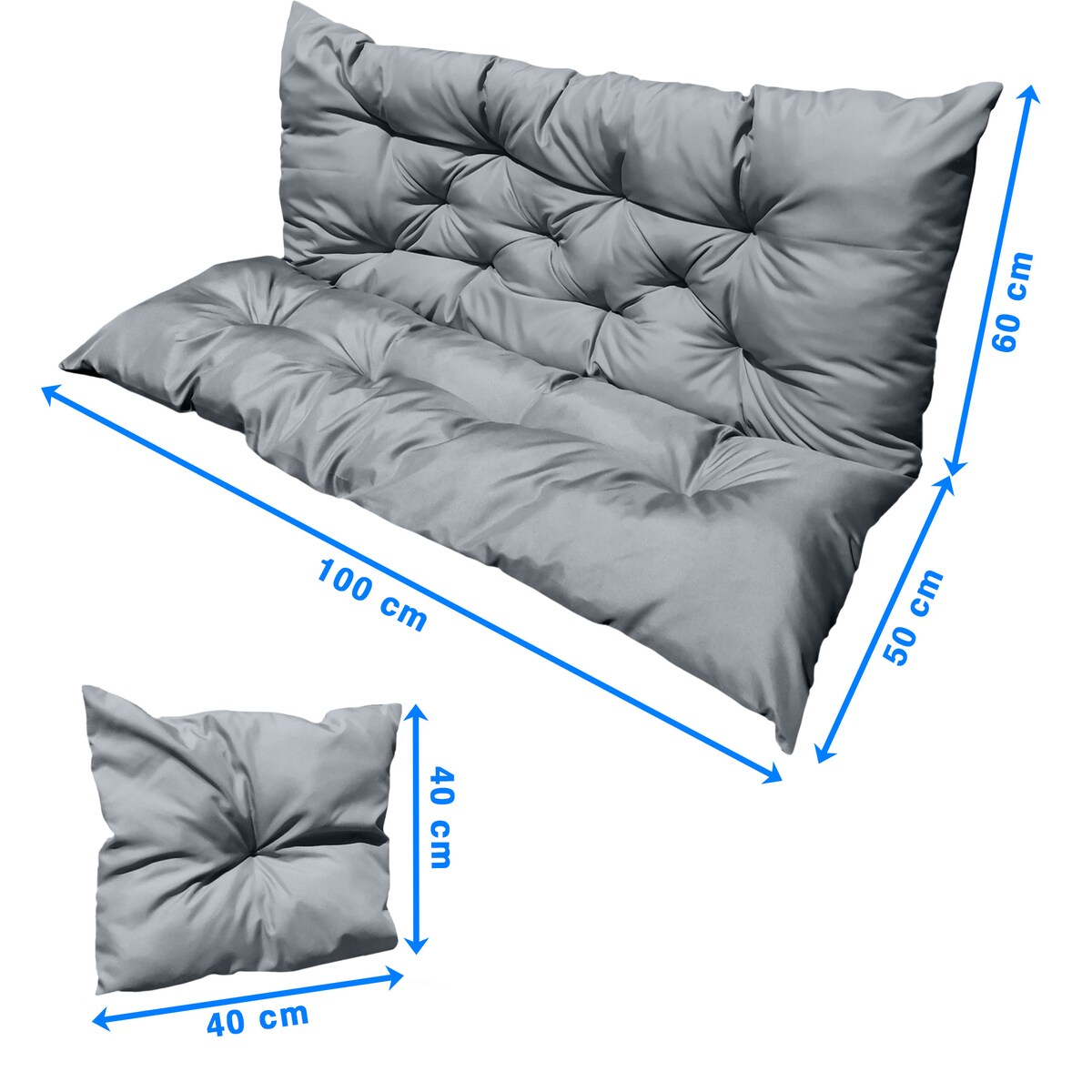 Poduszka Ogrodowa Zestaw 100X60X50 Na Ławkę Huśtawkę Taras Wodoodporny Dekoracyjny Szara