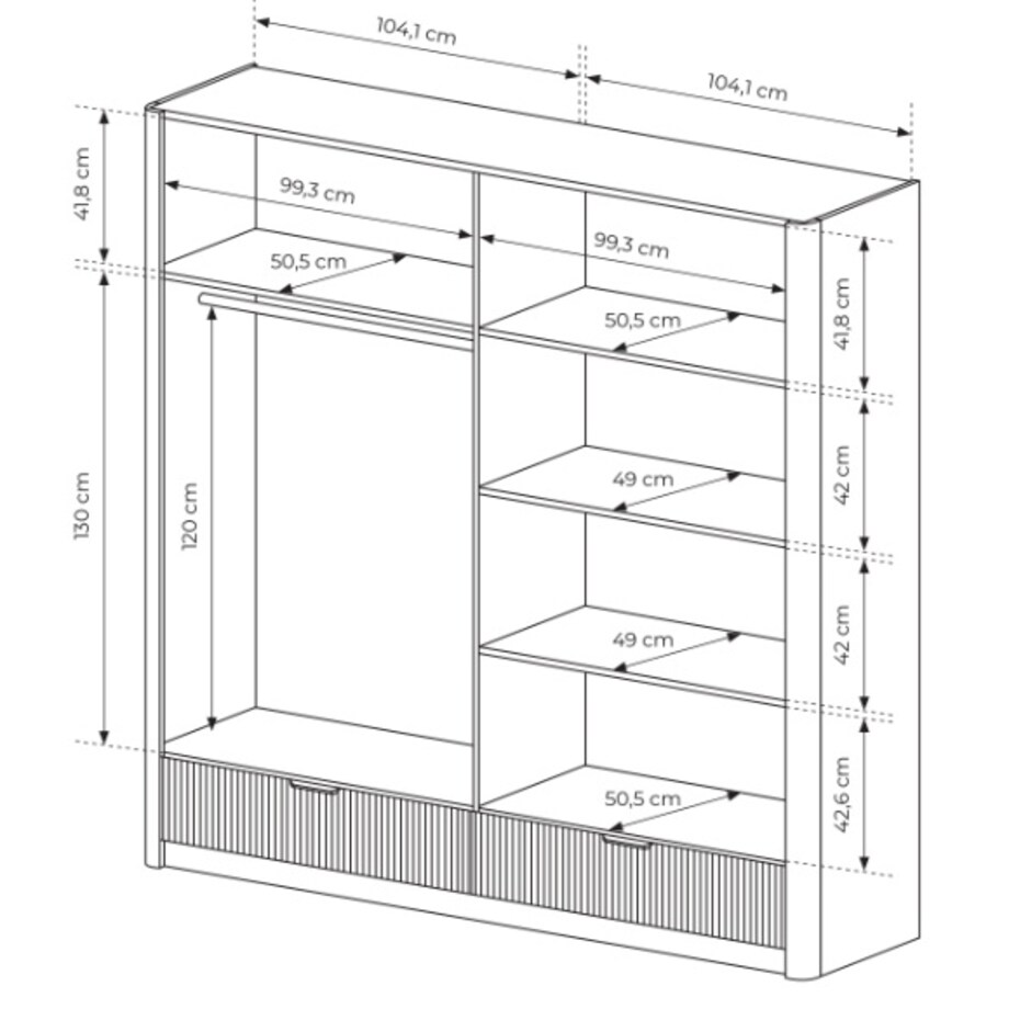 Szafa Duża Ryflowana LENA z lustrem, beżowa