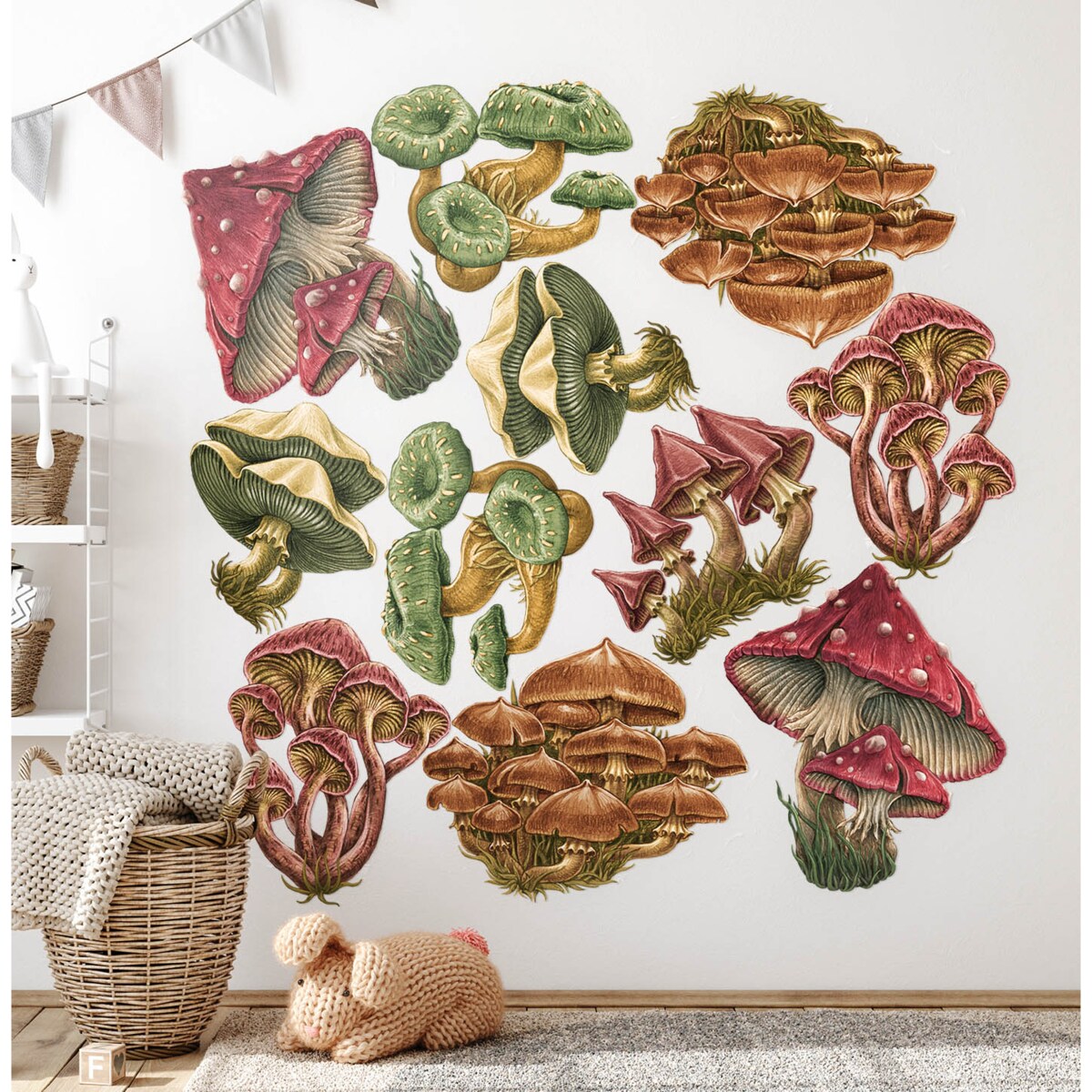 Zestaw naklejek na ścianę, Grzybowa łąka, 100cm