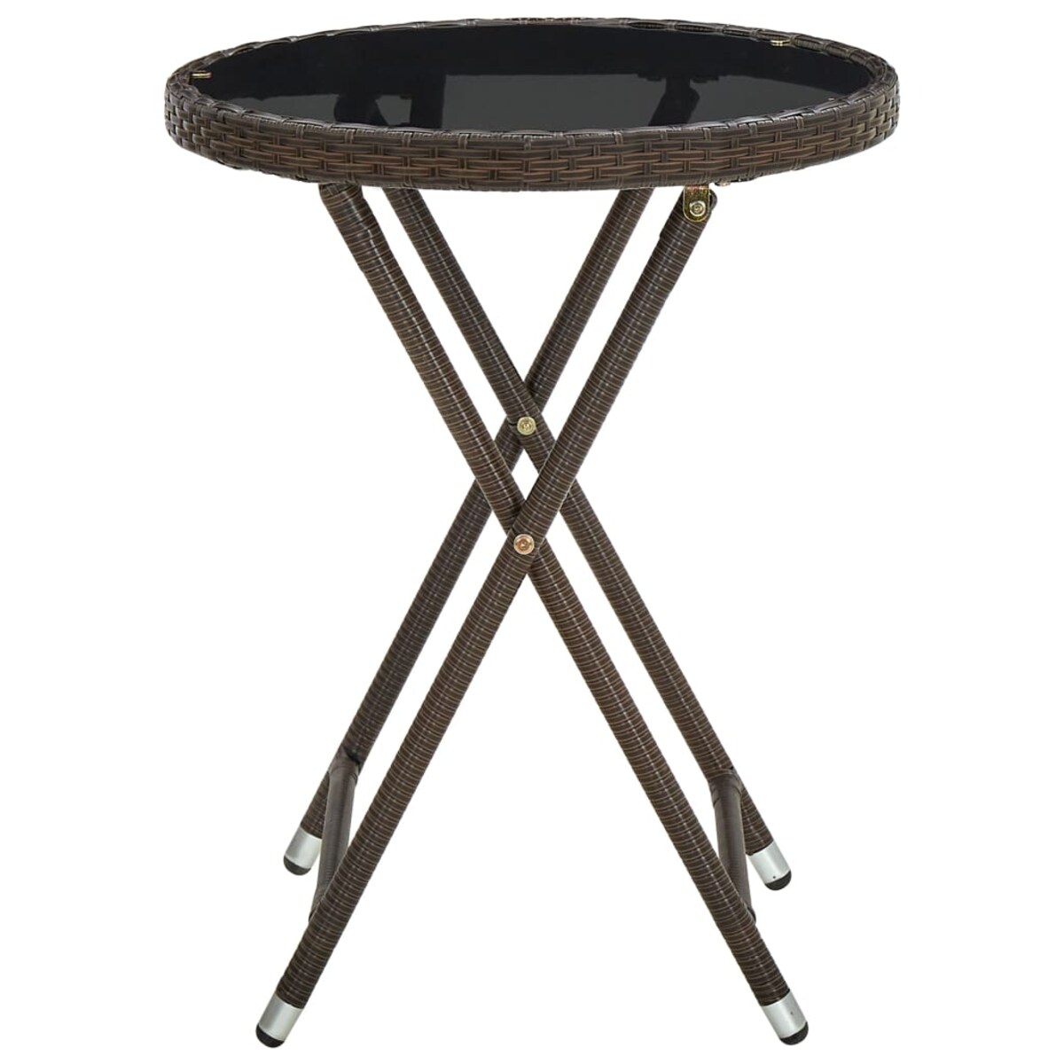 vidaXL Stolik herbaciany, brązowy, 60 cm, rattan PE i szkło hartowane