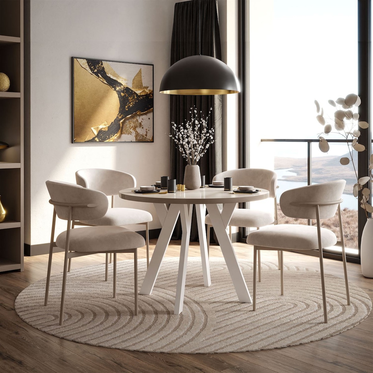 Okrągły stół rozkładany VOLTA GLOSS, nogi białe, blat kaszmir