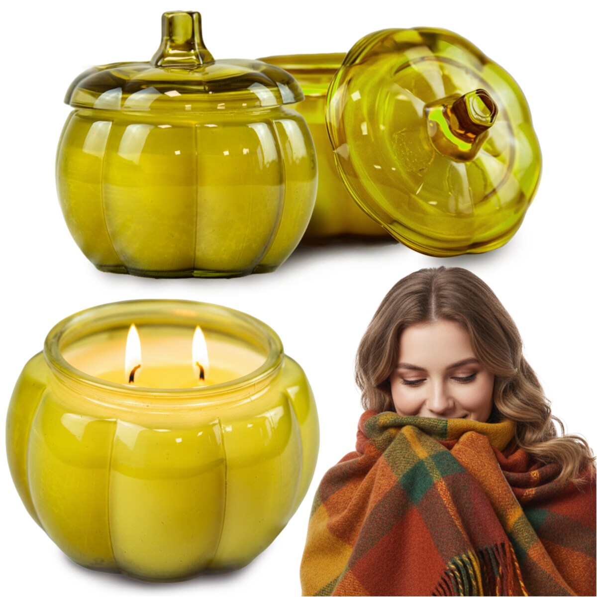 Świeca Na Halloween Jesienna Świeczka Szklana Dynia Dekoracja 11,5 Cm Żółta