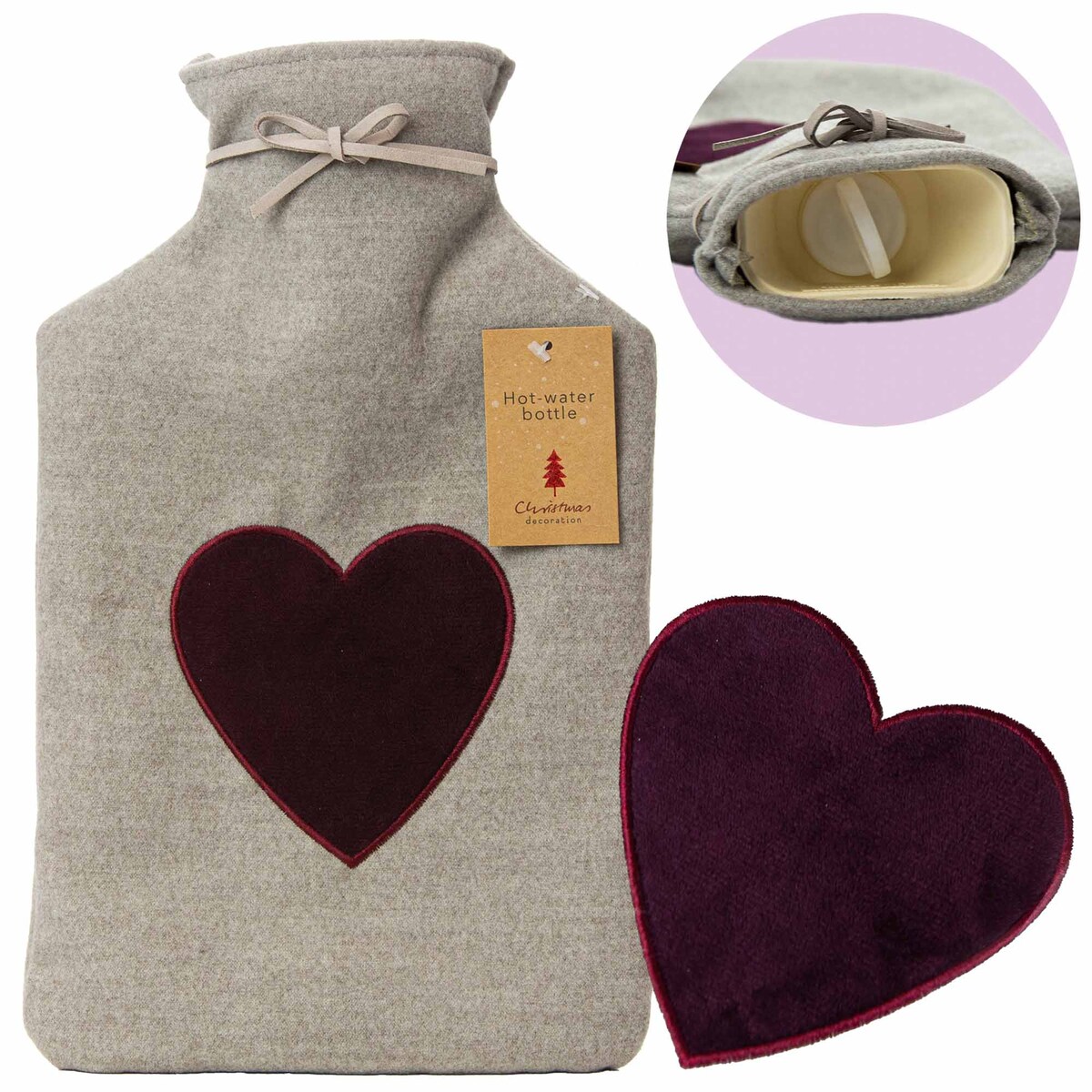 Termofor Duży 1.75L W Pokrowcu W Sweterku Ogrzewacz Na Wodę Serce Szary