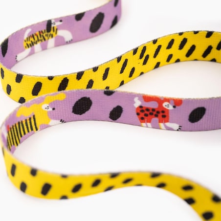 Smycz miejska dla psa lub kota "Pieski floreski" - Szerokość taśmy: 15mm, Rozmiar: M oraz Rodzaj: Mini karabinek