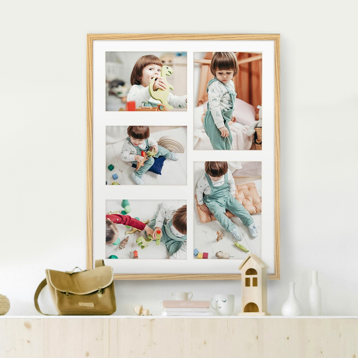 Ramka na zdjęcia 2x 15x21 3x 13x18 dębowa galeria na 5 zdjęć multirama 40x50 cm FRAMAI