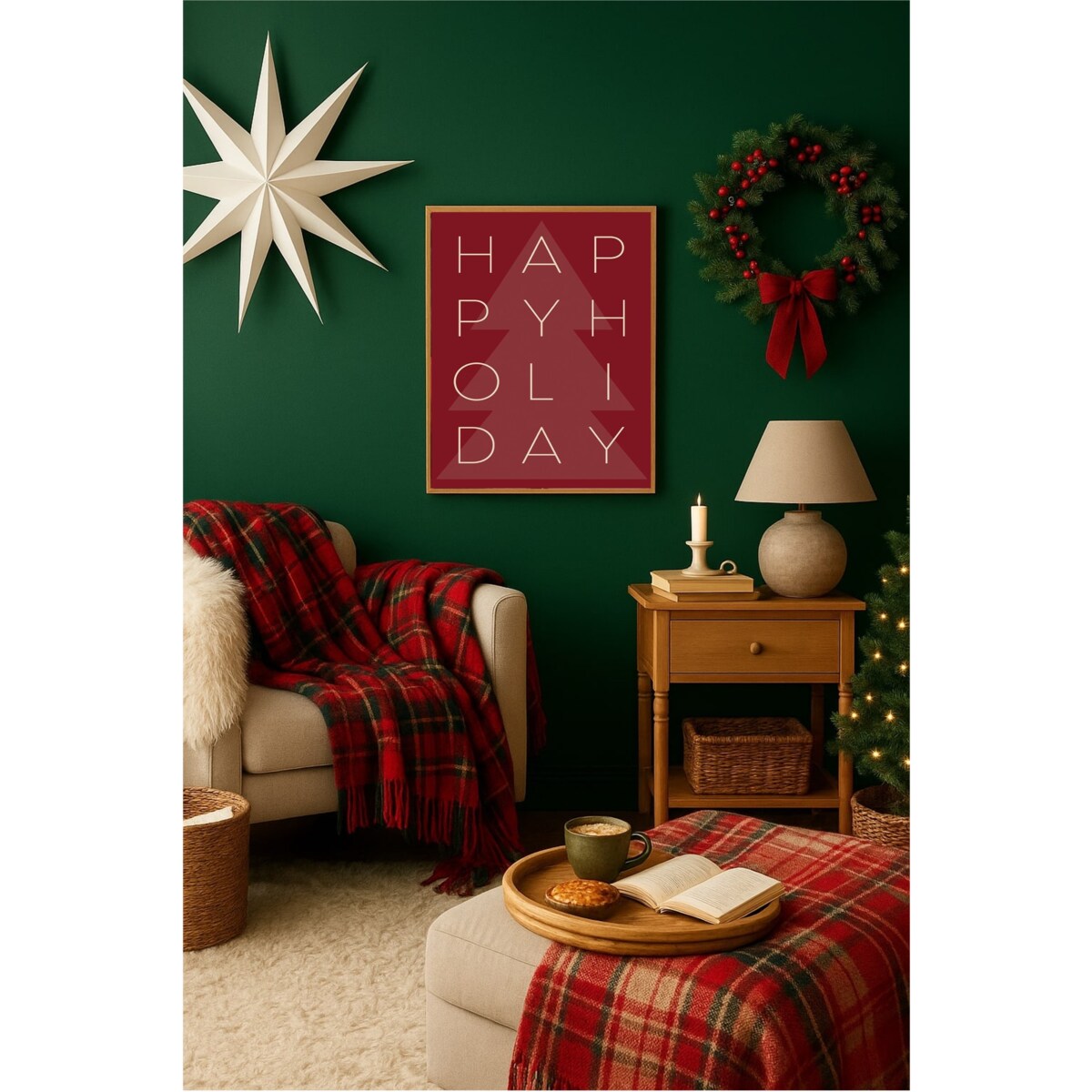 Poster Story, Plakat, Obraz - Happy Holiday na Czerwonym Tle, wymiary 70 x 100 cm