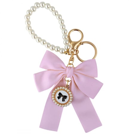 Brelok do kluczy z różową KOKARDĄ i perłami BRL362R