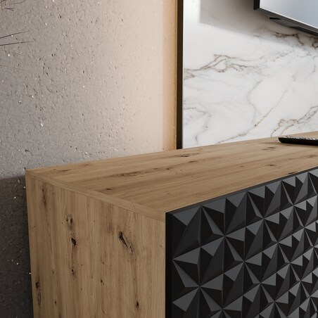 Szafka RTV ALI 300 zamknięta z ozdobnymi frontami, do salonu-artisan+czarny