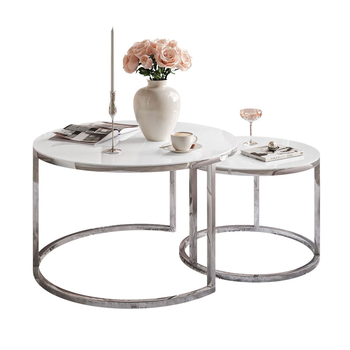 Stolik kawowy CIRI 2w1 chrom białe szkło