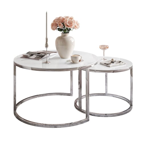 Stolik kawowy CIRI 2w1 chrom białe szkło