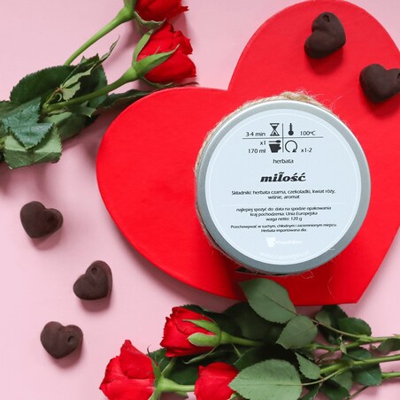 Herbata czarna MIŁOŚĆ o smaku kremowej czekolady z aromatycznymi wiśniami - herbata liściasta sypana mieszanka napar susz - gotowa na prezent upominek