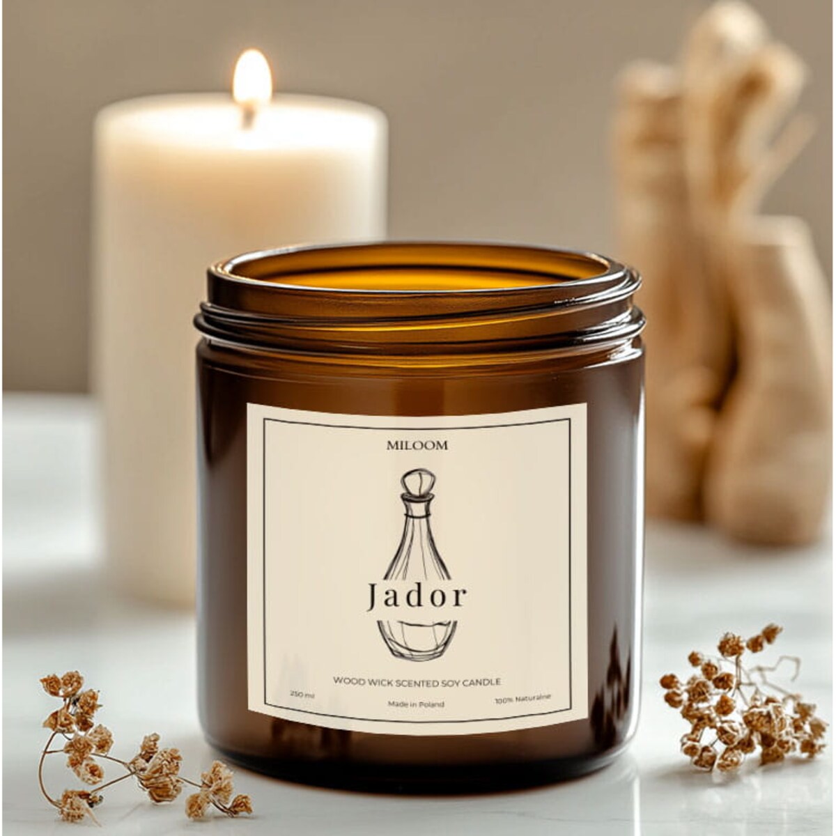 Świeca Sojowa Zapachowa z Drewnianym Knotem JADOR 230 ml Miloom