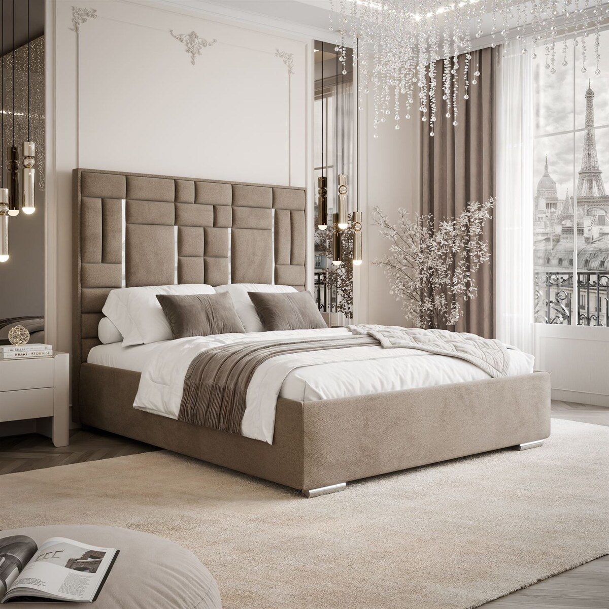 Łóżko tapicerowane BRIGITTE SILVER, pojemnik na pościel, s34, 160x200, Element 06