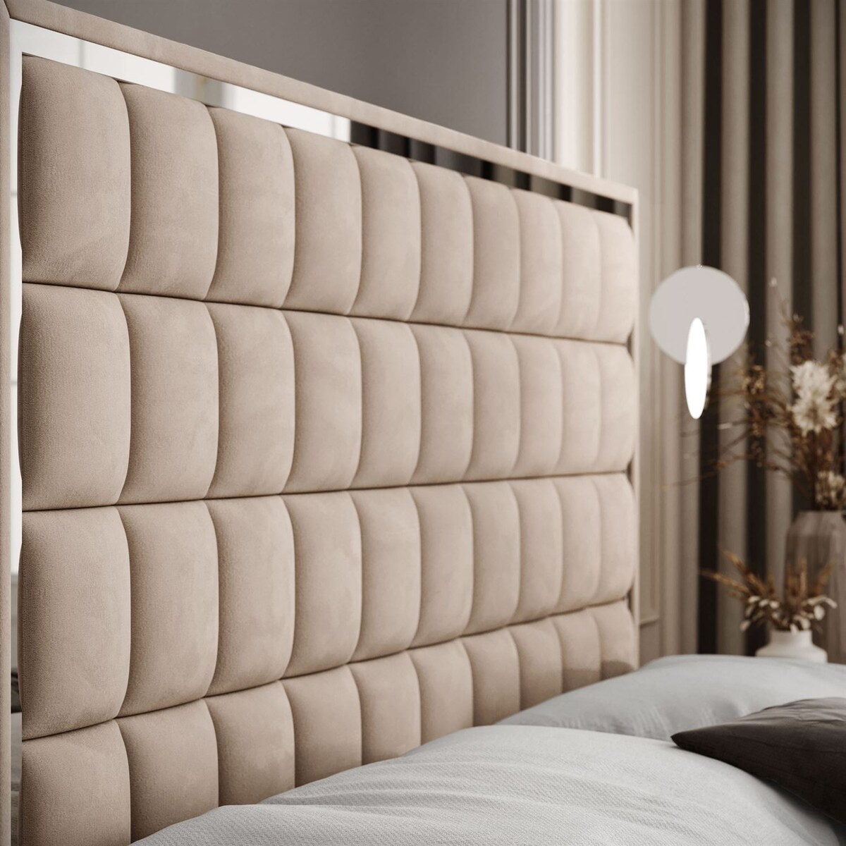 Łóżko kontynentalne ISADORA II SILVER, pojemnik na pościel, 180x200, RV 170, topper