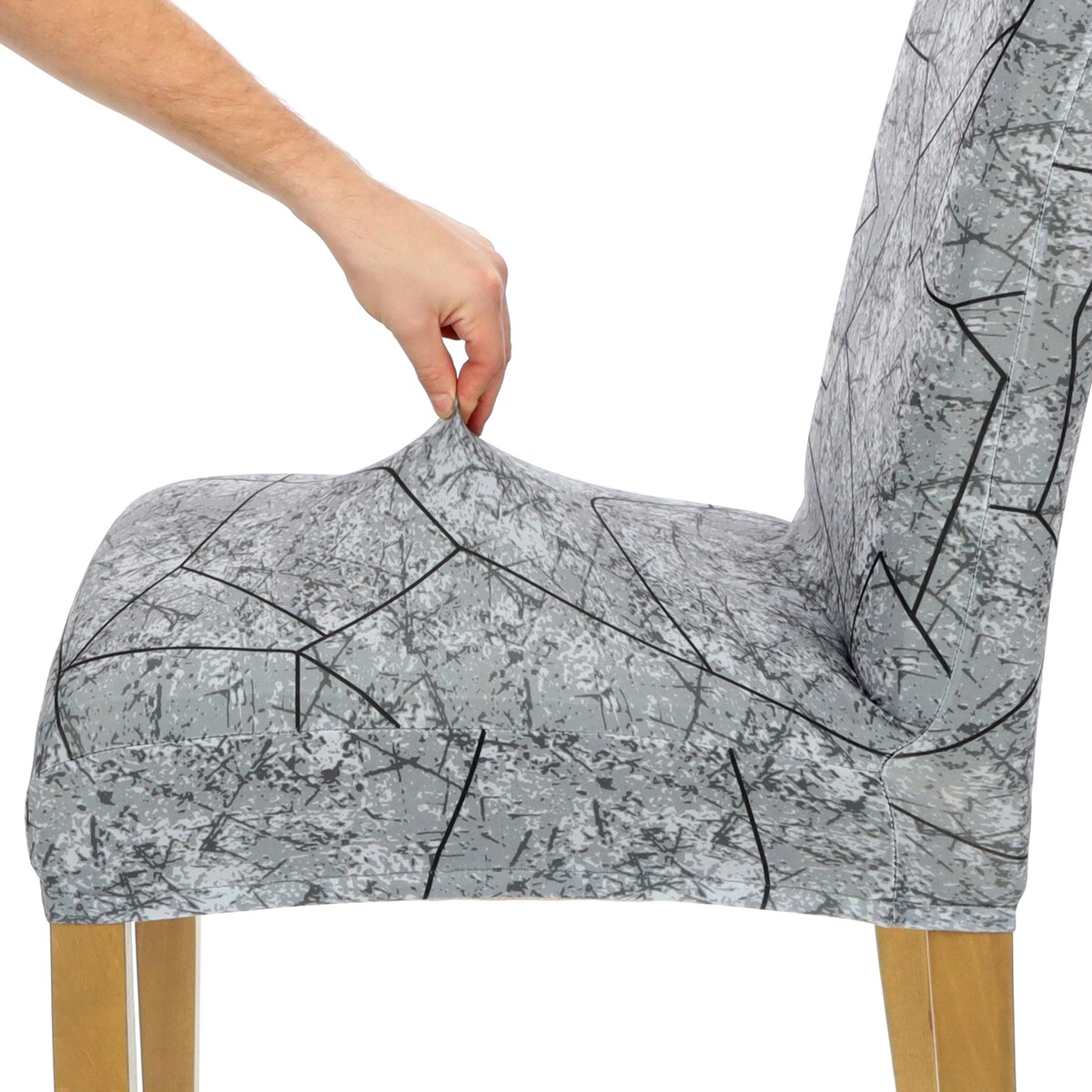 POKROWIEC NA KRZESŁO SZARY WZORY ELASTYCZNY [21CG]