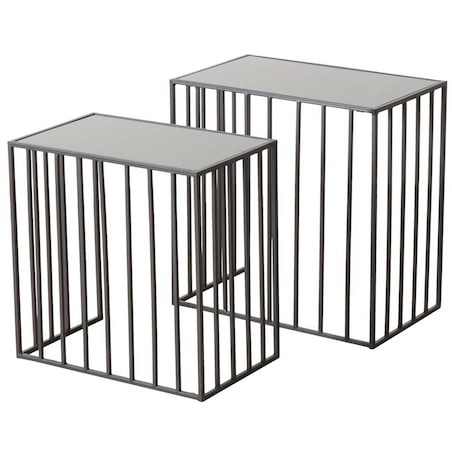 Stoliki do salonu metalowe JORIS, lustrzany blat, 2 sztuki