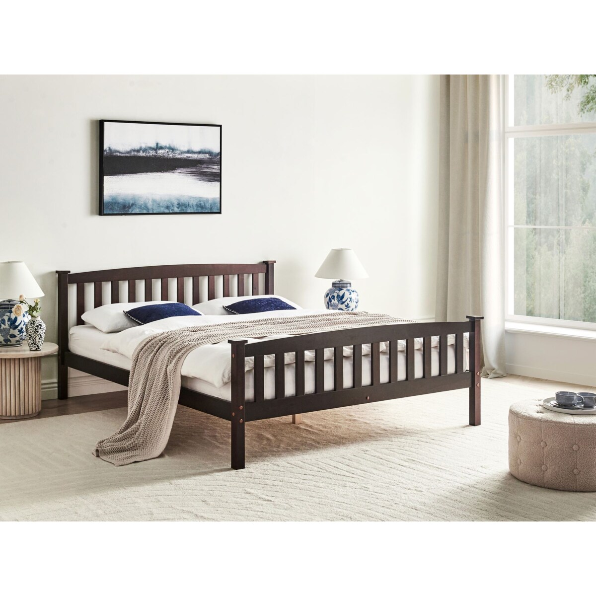 Łóżko Drewno sosnowe GIVERNY 160 x 200 cm Ciemnobrązowy