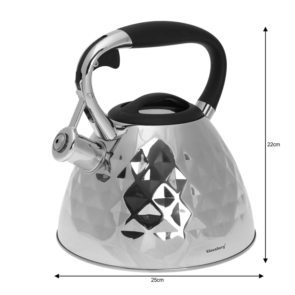 Czajnik stalowy z gwizdkiem na gaz indukcję srebrny Diamond KLAUSBERG 3.0L